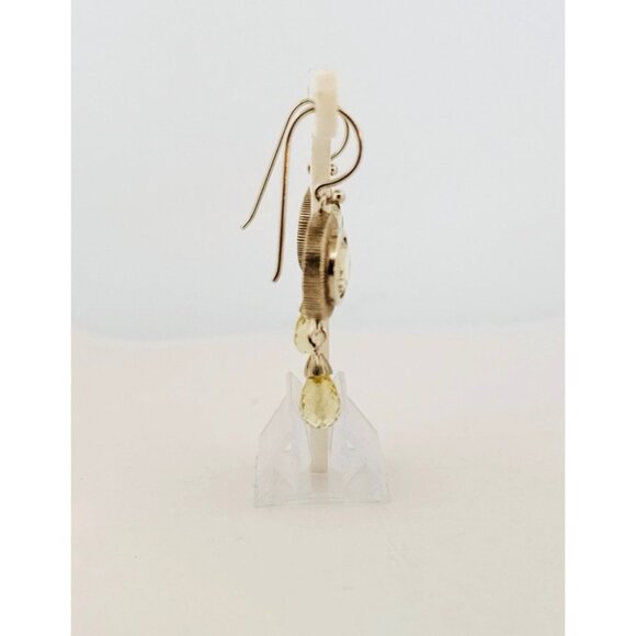 Vintage Sterling Silver Lemon Quartz Dangle Earrings 925 Estate Drop Jewelry - Picture 2 of 8